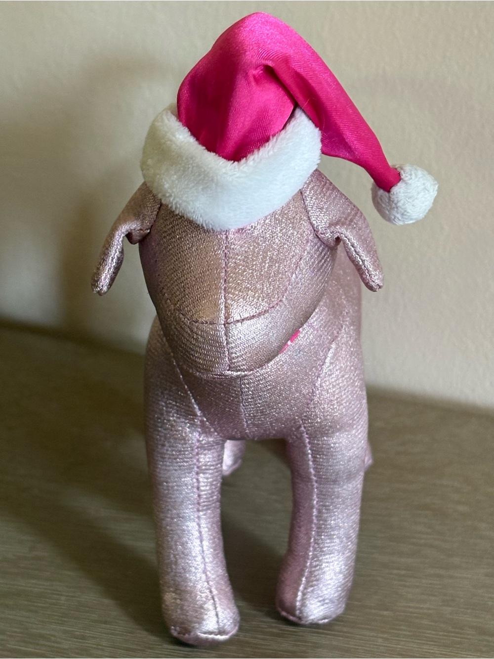 PINK Victoria's Secret Metallic Pink Holiday Dog Plush with Santa Hat